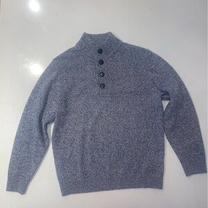 Emidio Tucci 100% Wool Sweater Polo Mens medium Blue Knit Long Sleeve pullover